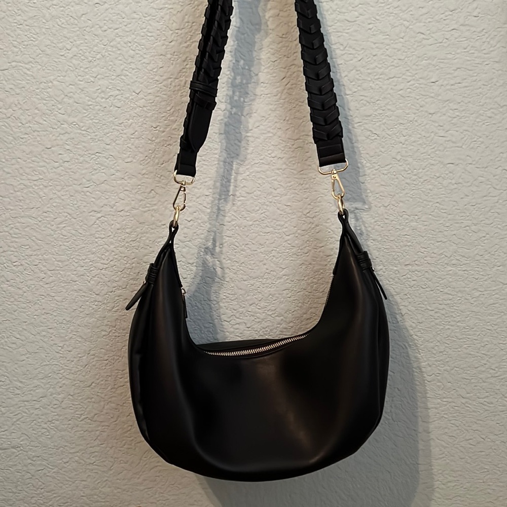 Black leather handbag